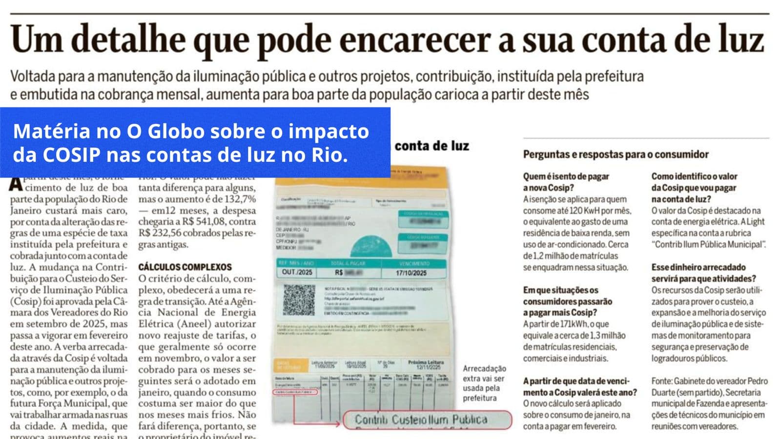 APROVAÇÃO DA COSIP IMPACTA AS CONTAS DE LUZ NO RIO DE JANEIRO A PARTIR DESTE MÊS